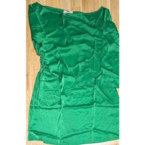 Leyden Satin Mini Dress Womens Size Large / L Side Tie Cutout Long Sleeve Green - Picture 10 of 14